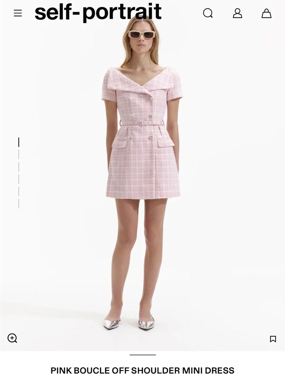 Self-Portrait Pink Bouclé Off-Shoulder Mini Dress